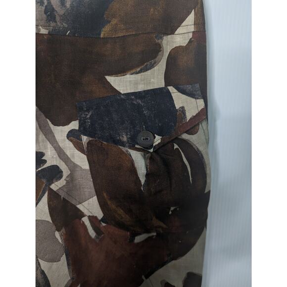 Krizia Vintage Y2K  Midi Skirt Linen Brown Floral Elastic Bubble Hem Size 40 - Picture 4 of 10